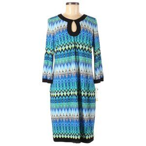 🌺 Studio One Geometric Keyhole Bright Knee Length Stretch Shift Dress M NWT